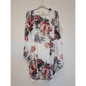 Umgee Womens Floral Crepe Open Front Kimono Top White Multi Medium/Large NWOT